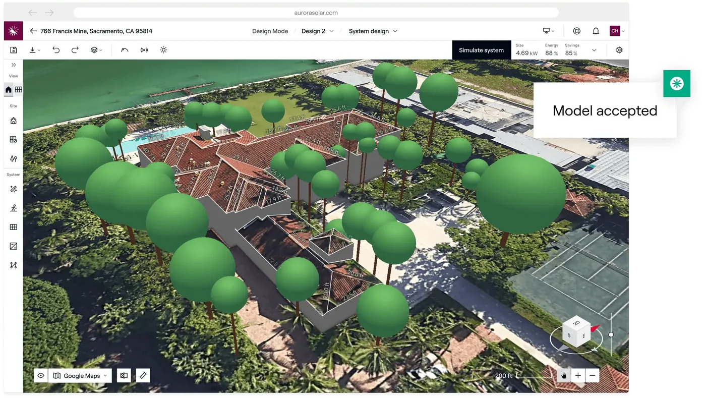 Aurora Solar 3D roof model with panel layout